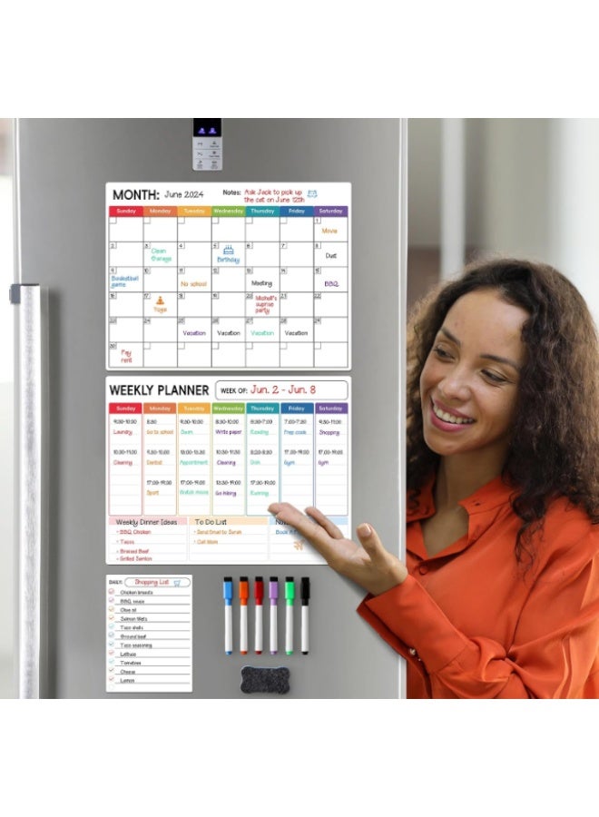 Arabest 3 Pack Dry Erase Magnetic Calendar for Refrigerator - Monthly, Weekly, Daily Calendar With 6 Markers - Magnet Fridge Whiteboard for Reminder, Menu Meal Planner, Shopping, To Do List - Style 1 - Image 2